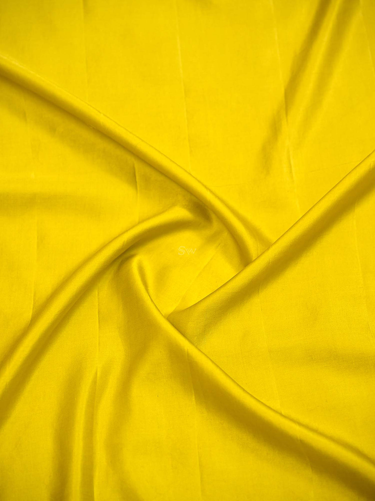 Lime Yellow Plain Satin Silk Handloom Banarasi Saree