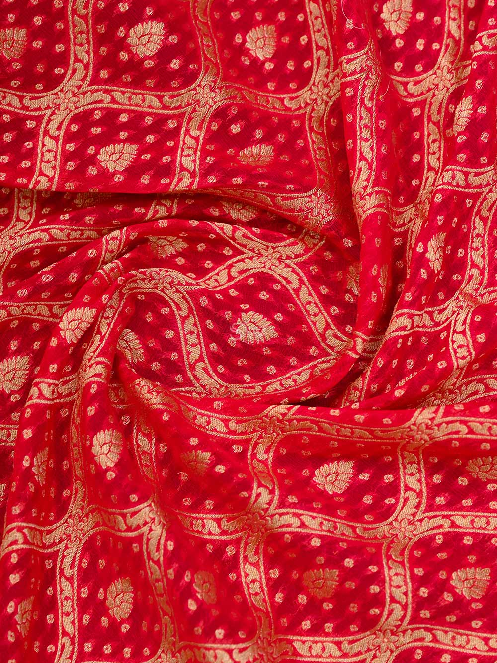 Red Jaal Khaddi Georgette Handloom Banarasi Saree - Sacred Weaves