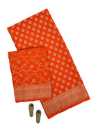 Dark Orange Booti Crepe Silk Handloom Banarasi Suit - Sacred Weaves