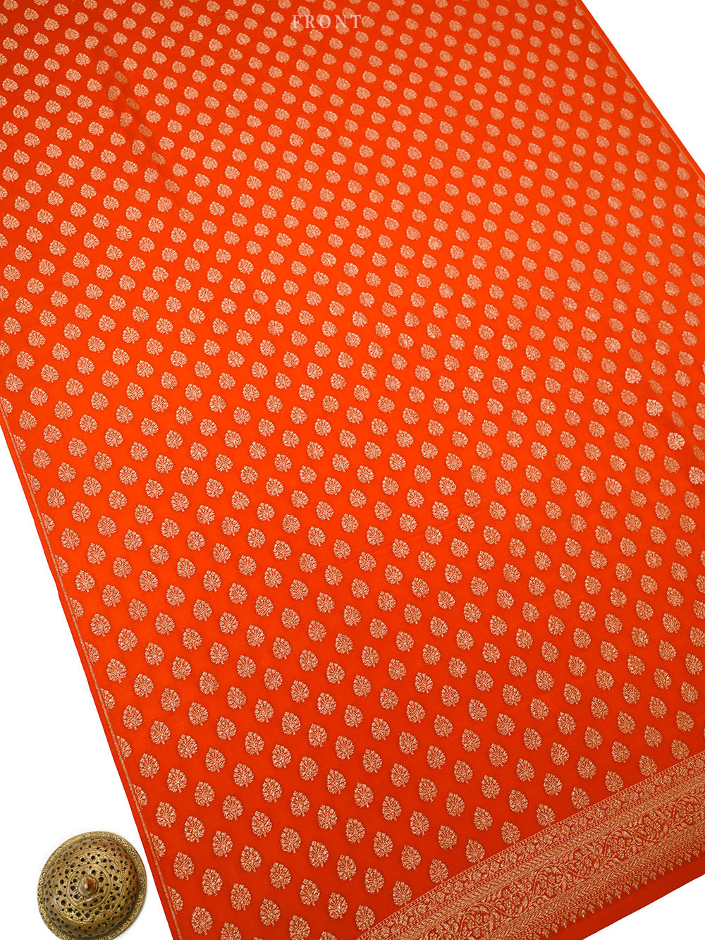 Dark Orange Booti Crepe Silk Handloom Banarasi Suit - Sacred Weaves