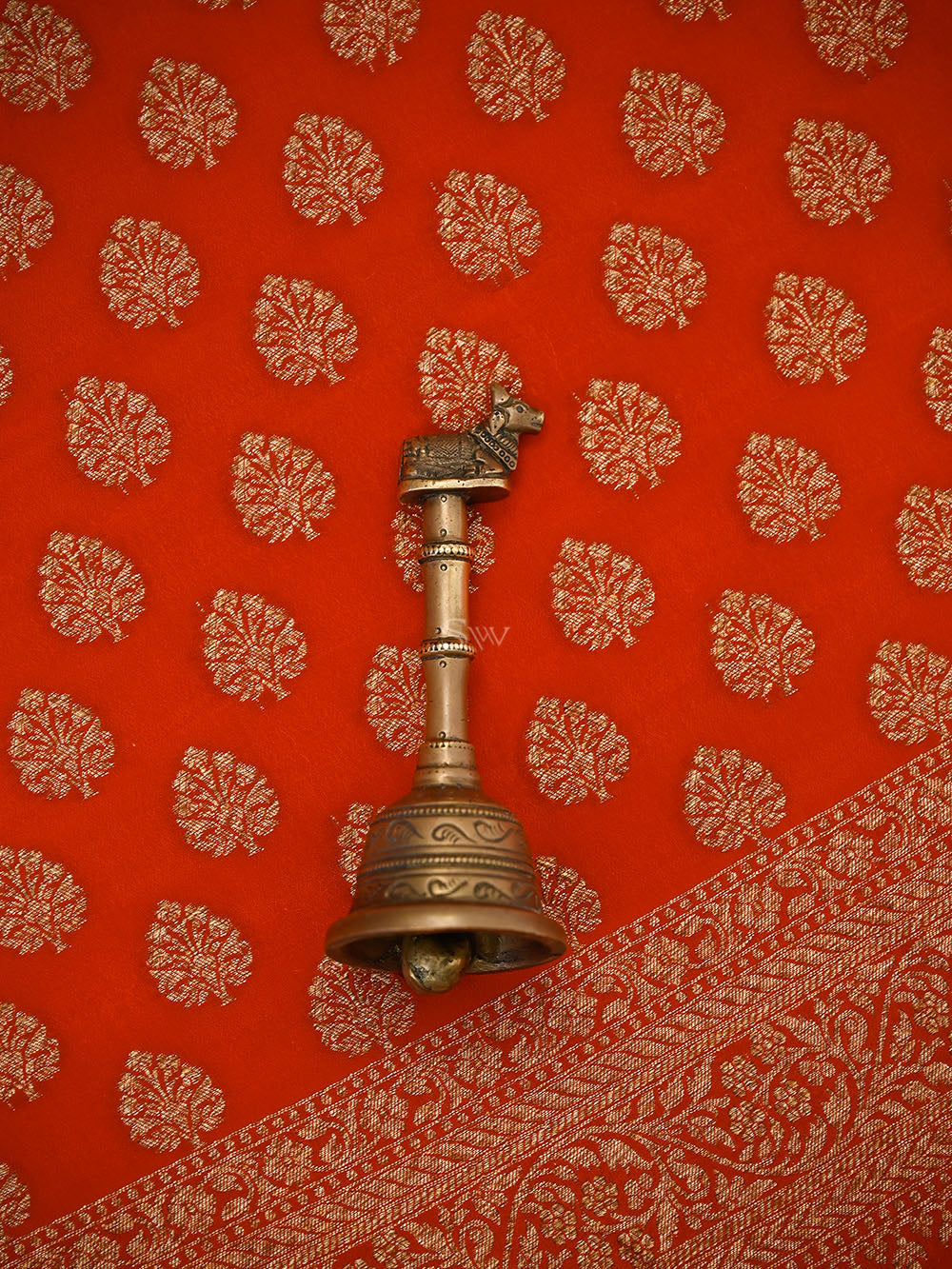 Dark Orange Booti Crepe Silk Handloom Banarasi Suit - Sacred Weaves