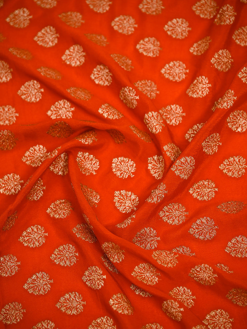 Dark Orange Booti Crepe Silk Handloom Banarasi Suit - Sacred Weaves