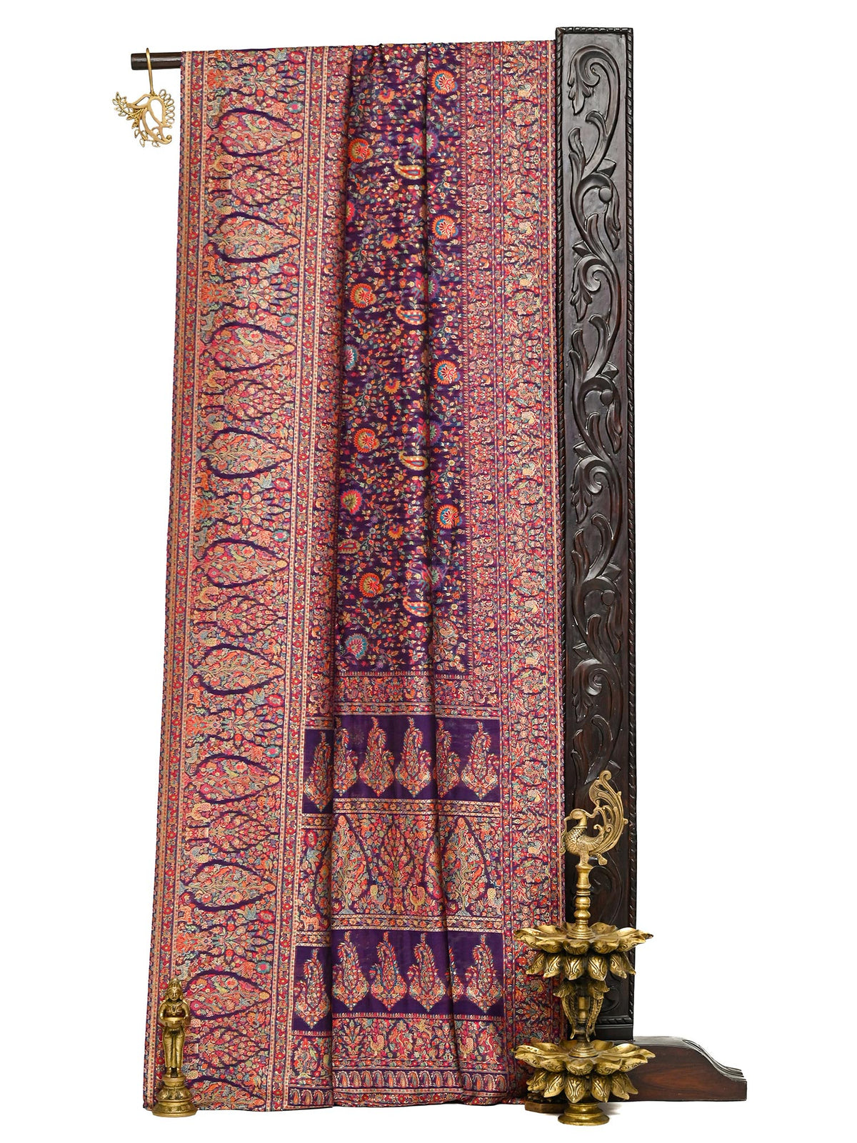 Purple Jaal Pashmina Moonga Silk Handloom Banarasi Saree