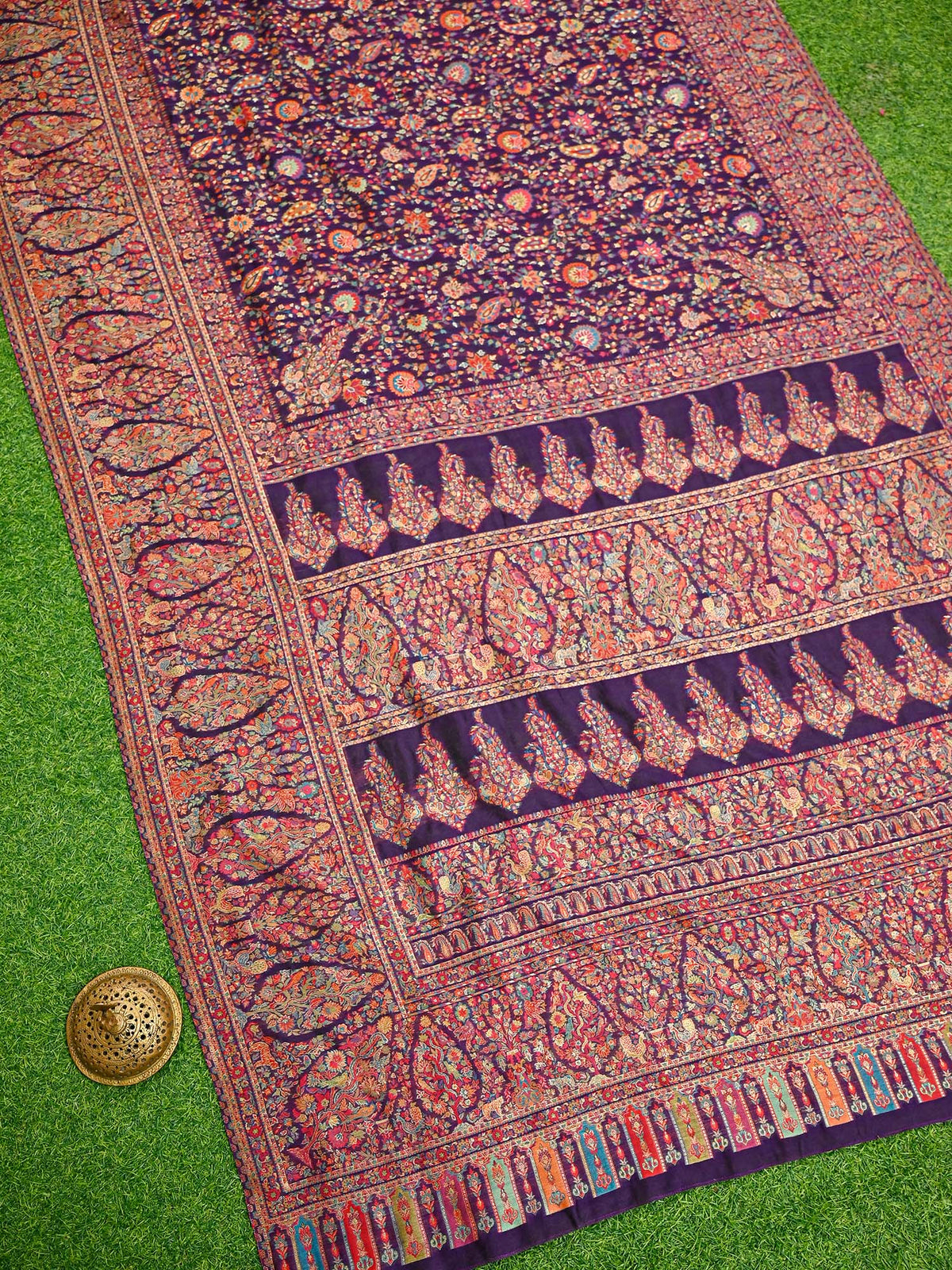 Purple Jaal Pashmina Moonga Silk Handloom Banarasi Saree