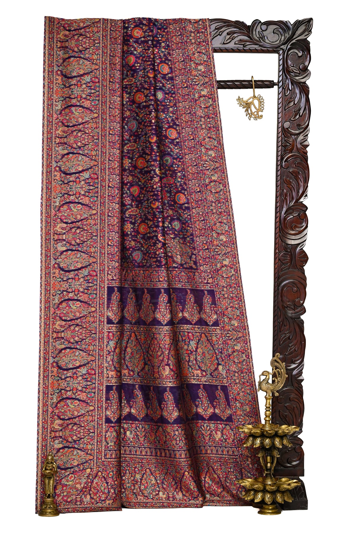 Purple Jaal Pashmina Moonga Silk Handloom Banarasi Saree