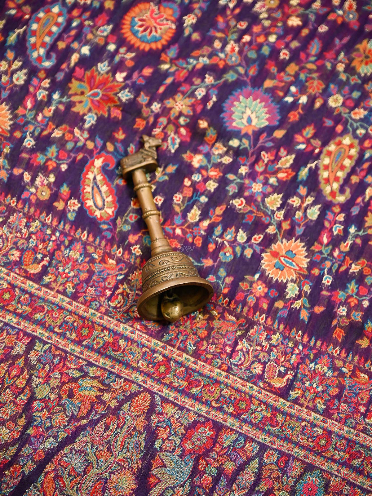 Purple Jaal Pashmina Moonga Silk Handloom Banarasi Saree