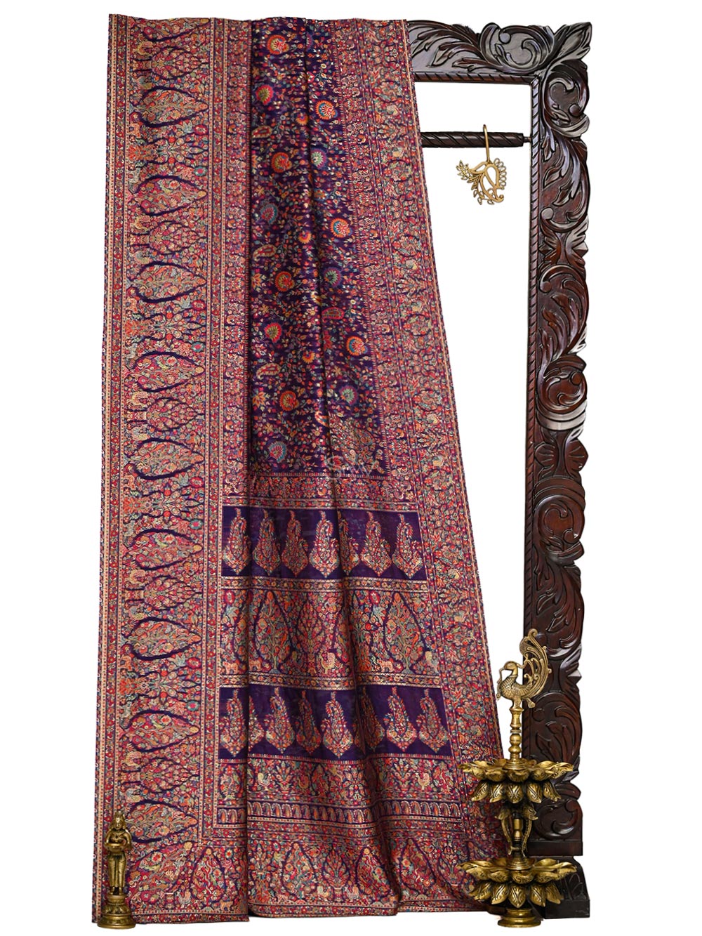 Purple Jaal Pashmina Moonga Silk Handloom Banarasi Saree