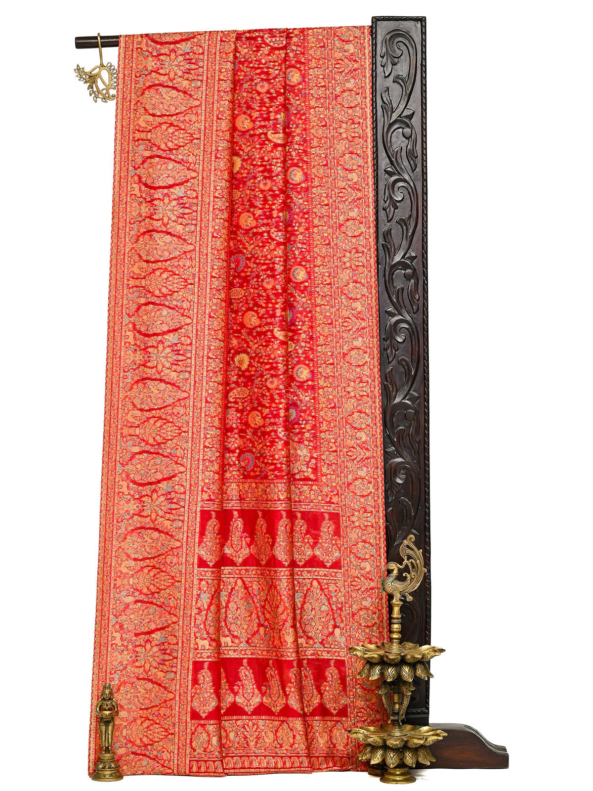 Red Jaal Pashmina Moonga Silk Handloom Banarasi Saree