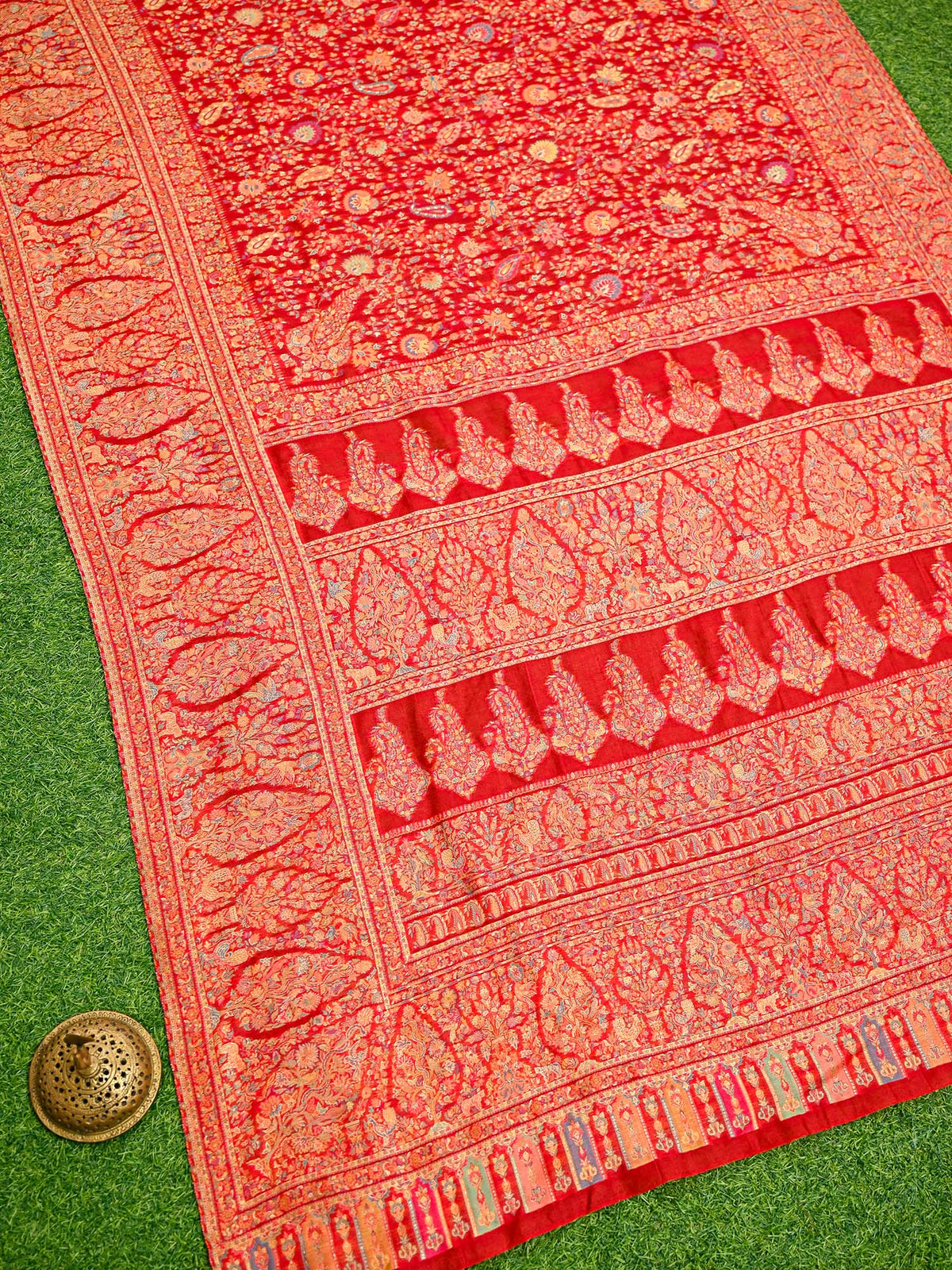 Red Jaal Pashmina Moonga Silk Handloom Banarasi Saree
