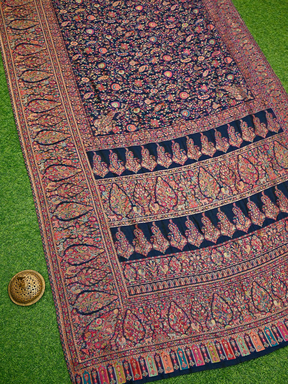 Navy Blue Jaal Pashmina Moonga Silk Handloom Banarasi Saree