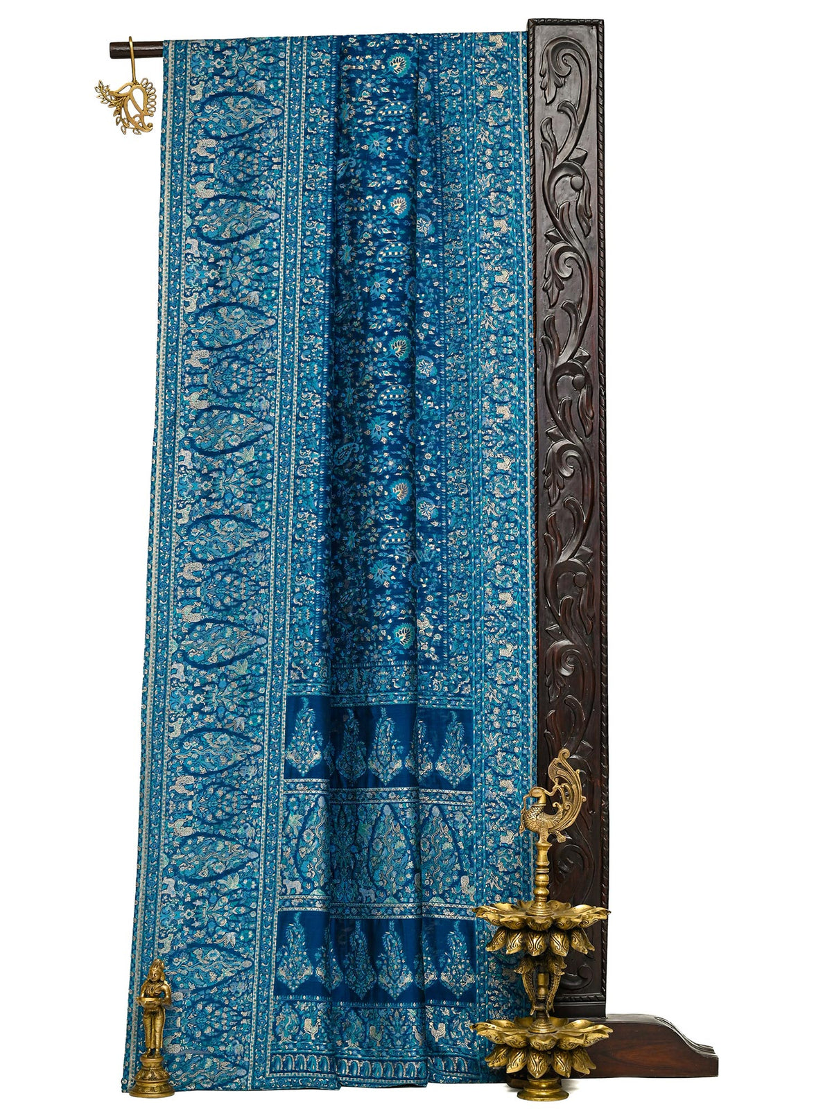 Blue Jaal Pashmina Moonga Silk Handloom Banarasi Saree