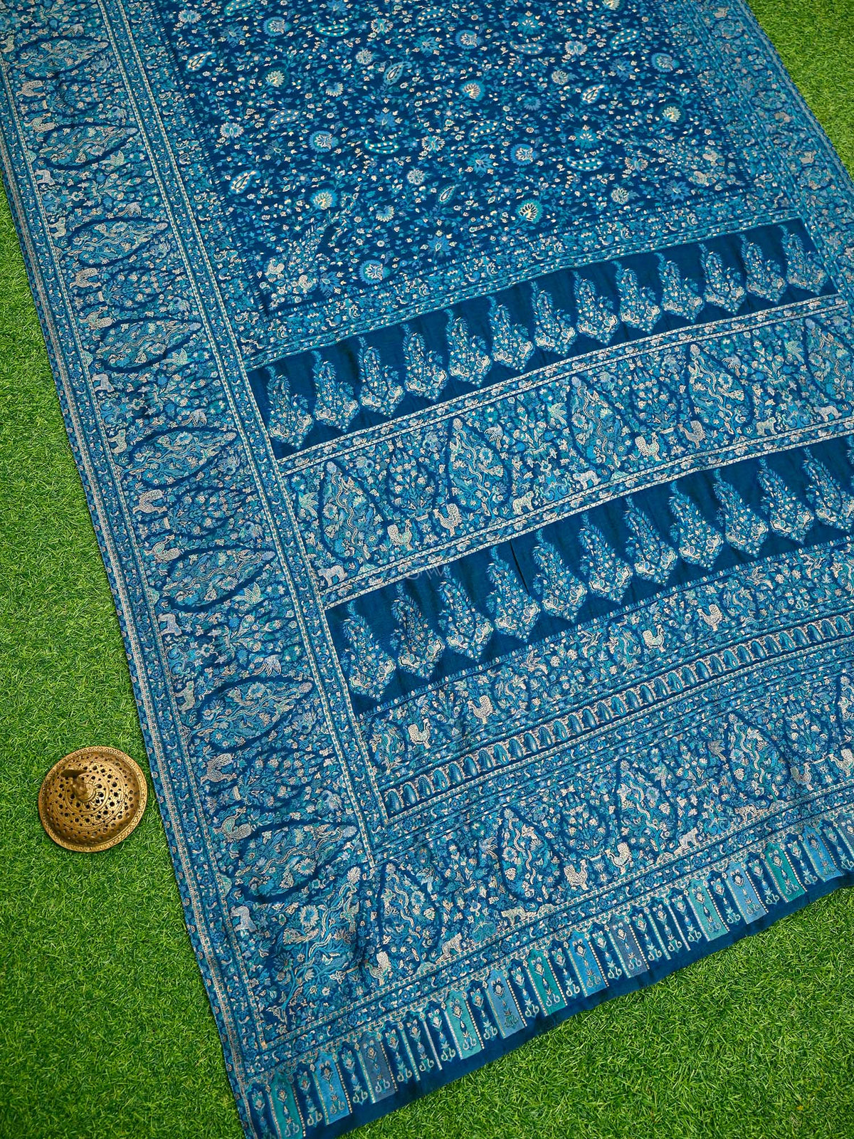 Blue Jaal Pashmina Moonga Silk Handloom Banarasi Saree