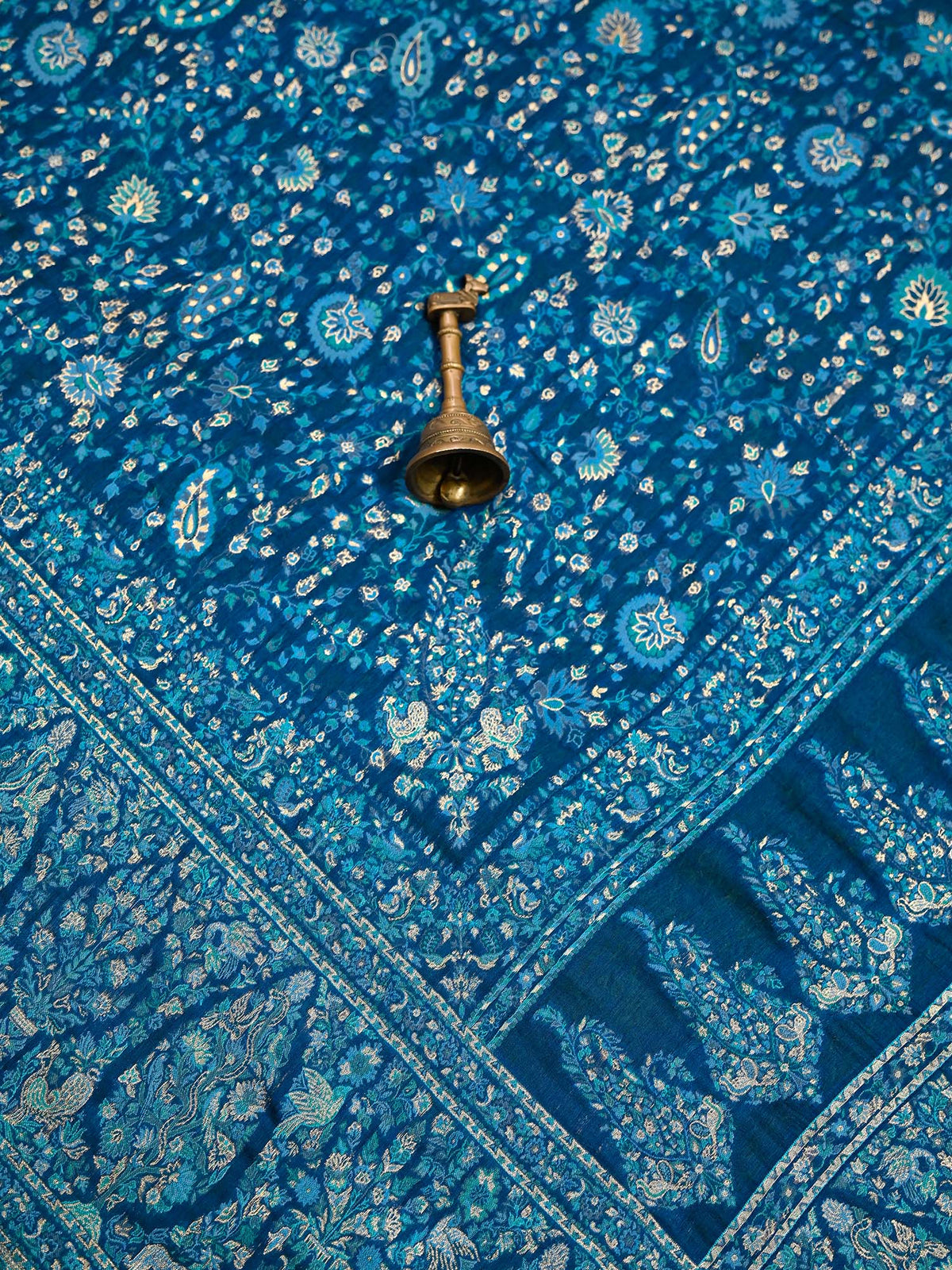 Blue Jaal Pashmina Moonga Silk Handloom Banarasi Saree
