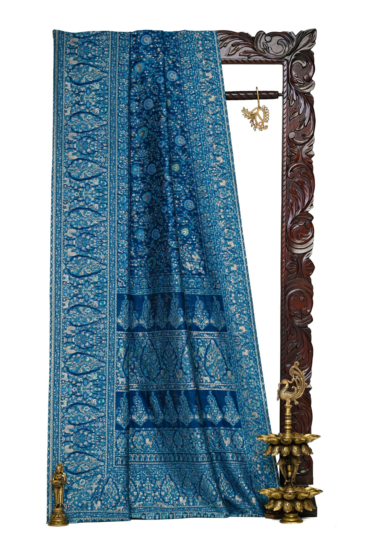 Blue Jaal Pashmina Moonga Silk Handloom Banarasi Saree