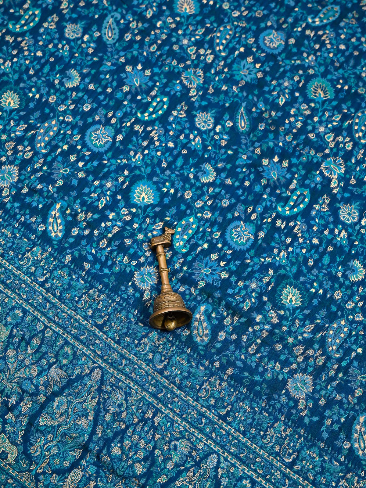 Blue Jaal Pashmina Moonga Silk Handloom Banarasi Saree
