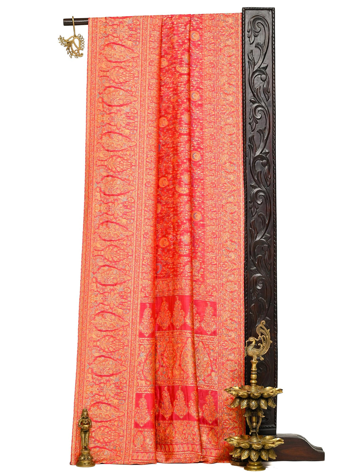 Pink Jaal Pashmina Moonga Silk Handloom Banarasi Saree