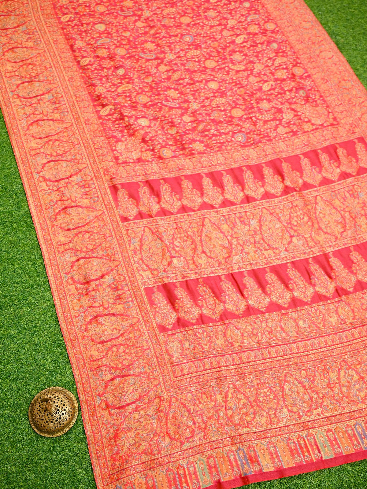 Pink Jaal Pashmina Moonga Silk Handloom Banarasi Saree