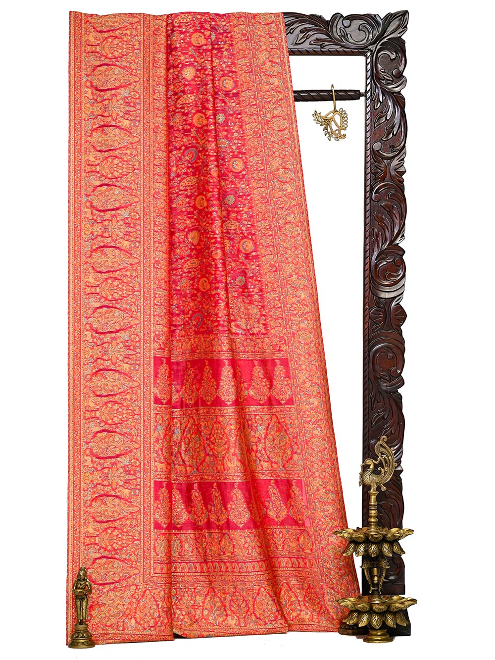 Pink Jaal Pashmina Moonga Silk Handloom Banarasi Saree