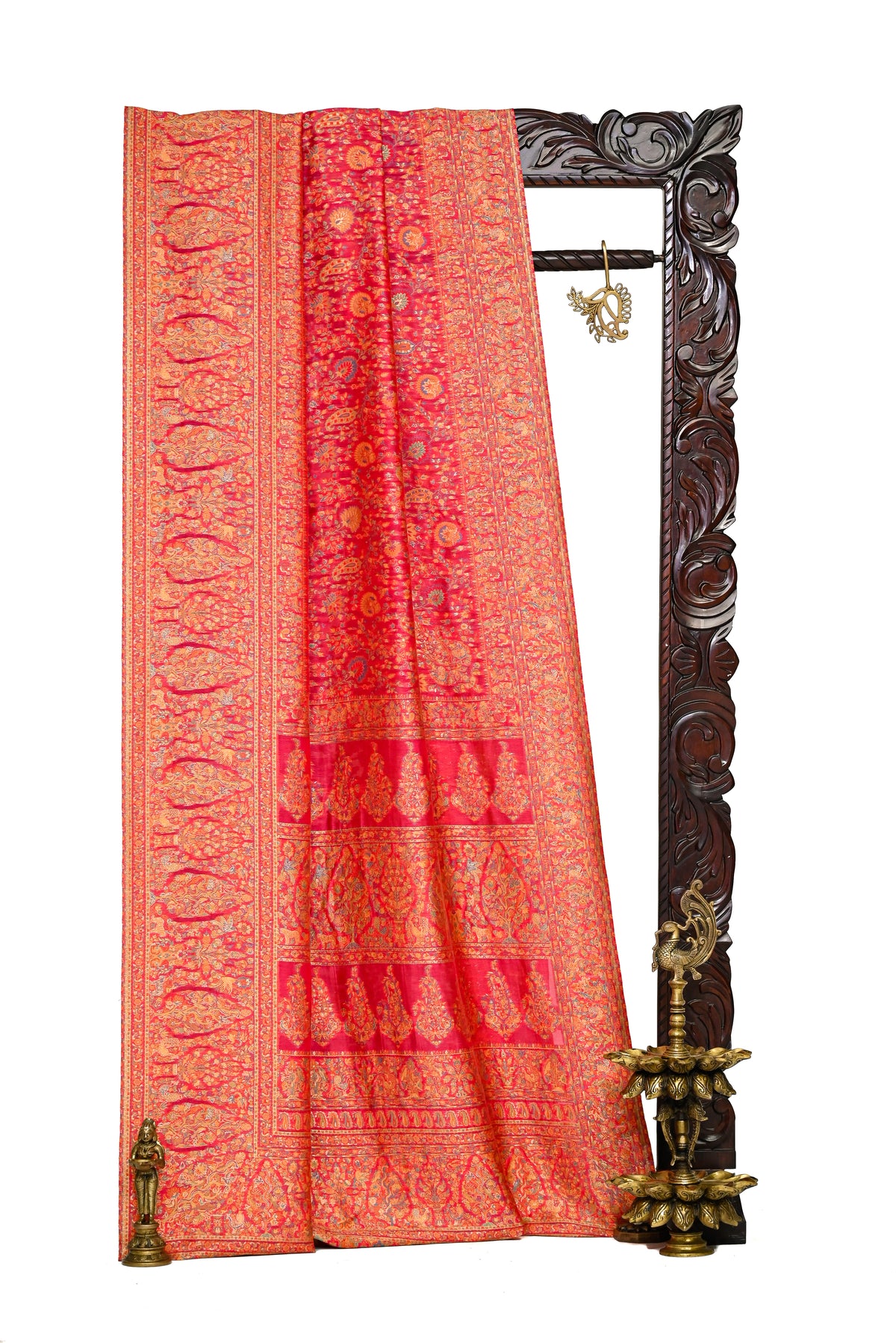 Pink Jaal Pashmina Moonga Silk Handloom Banarasi Saree