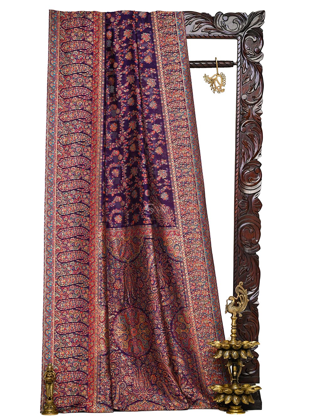 Purple Jaal Pashmina Moonga Silk Handloom Banarasi Saree
