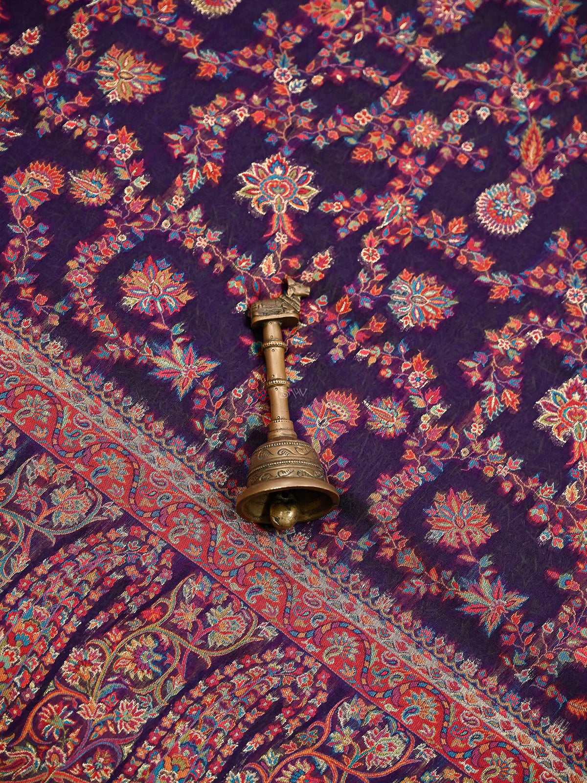 Purple Jaal Pashmina Moonga Silk Handloom Banarasi Saree