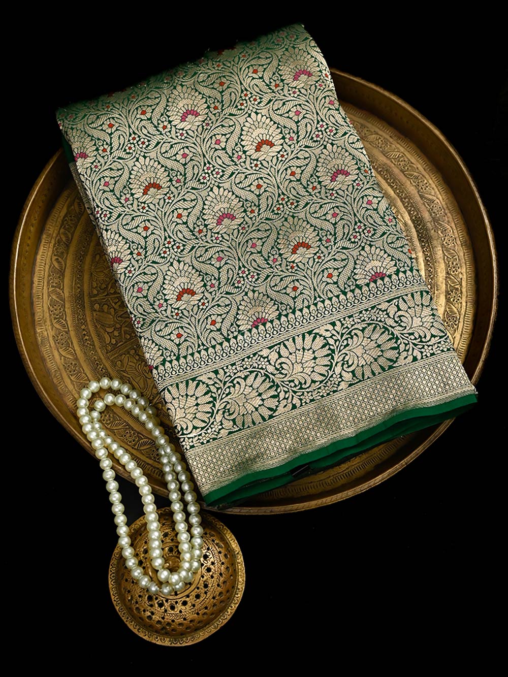 Bottle Green Meenakari Silk Brocade Handloom Banarasi Saree - Sacred Weaves