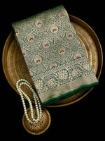 Bottle Green Meenakari Silk Brocade Handloom Banarasi Saree - Sacred Weaves