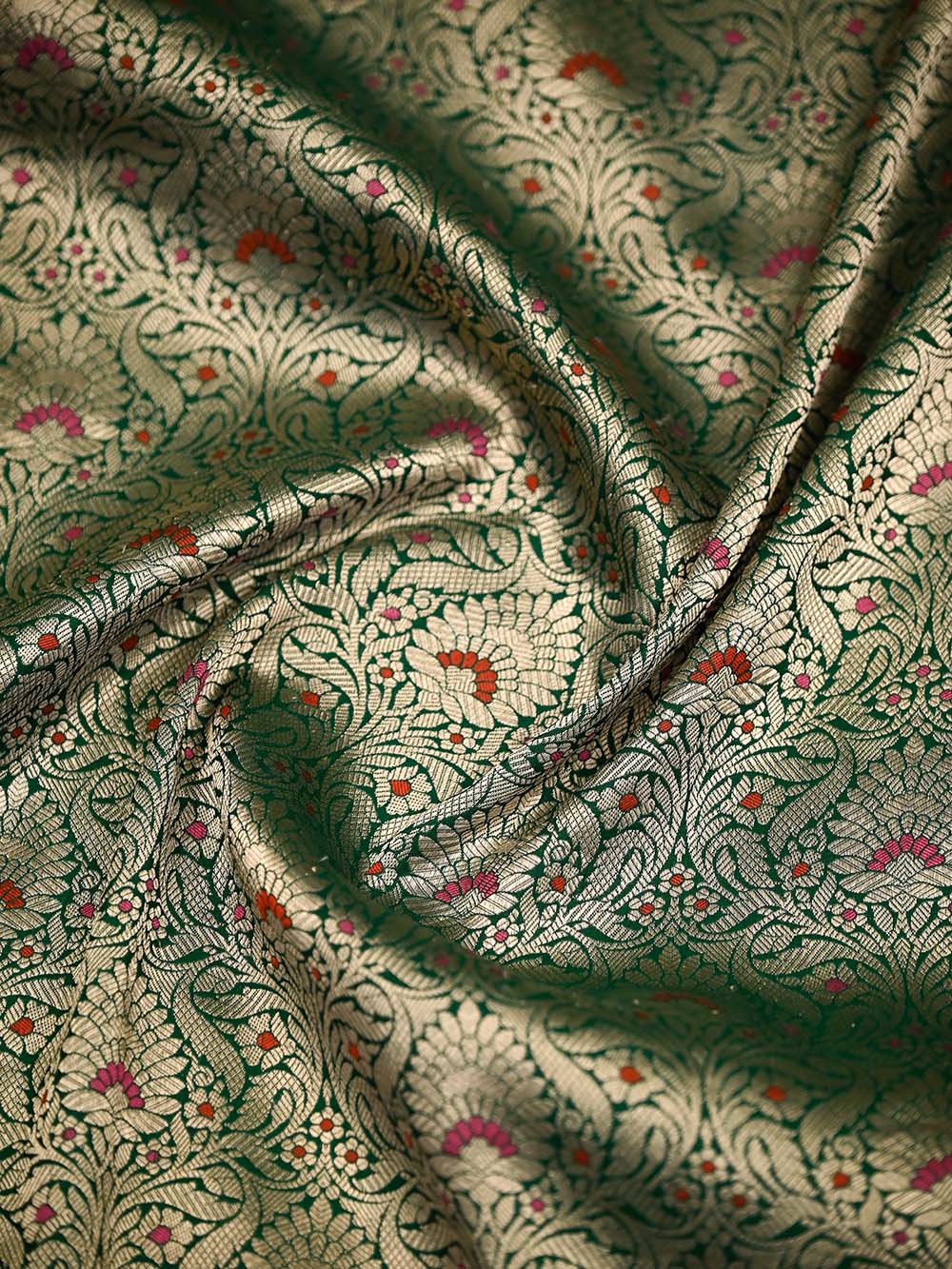 Bottle Green Meenakari Silk Brocade Handloom Banarasi Saree - Sacred Weaves