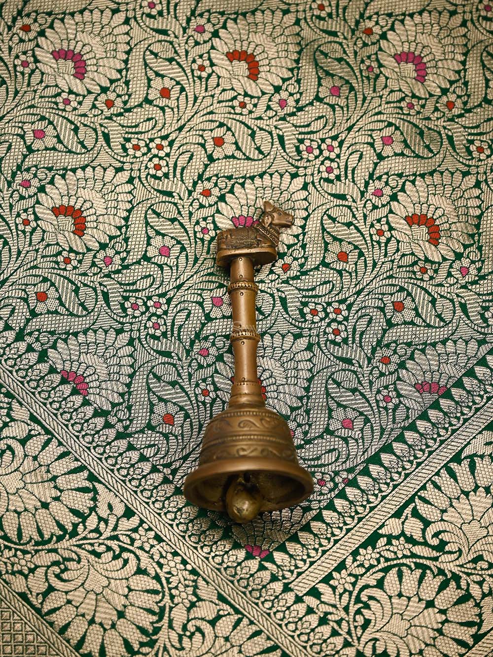 Bottle Green Meenakari Silk Brocade Handloom Banarasi Saree - Sacred Weaves