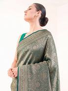 Dark Green Silk Brocade Handloom Banarasi Saree - Sacred Weaves