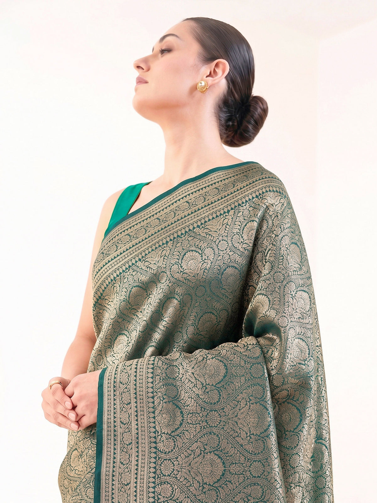Dark Green Silk Brocade Handloom Banarasi Saree - Sacred Weaves