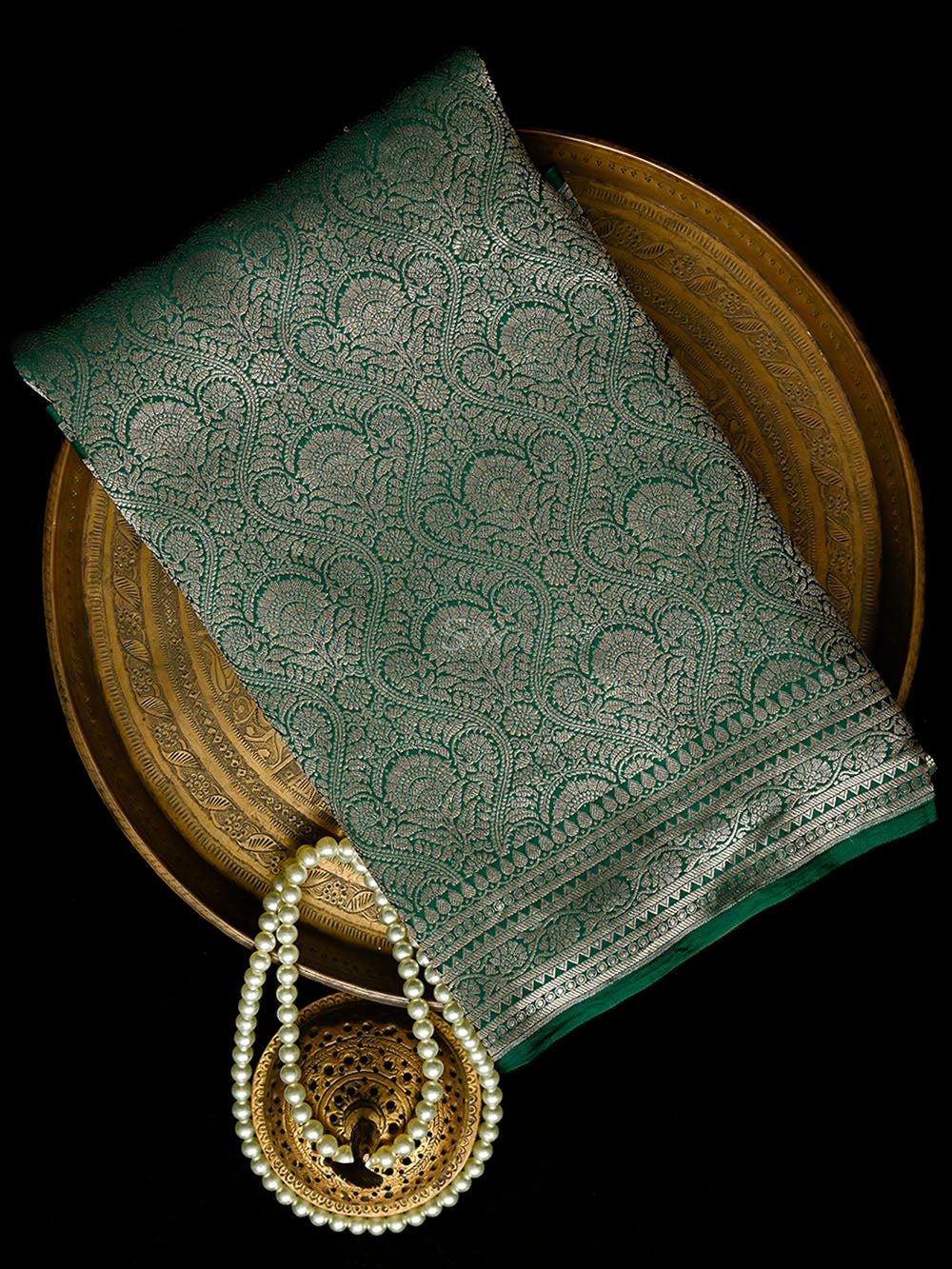 Dark Green Silk Brocade Handloom Banarasi Saree