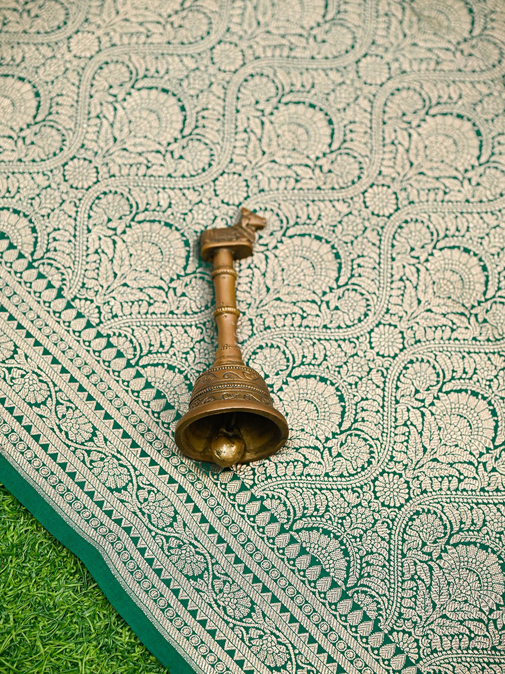 Dark Green Silk Brocade Handloom Banarasi Saree