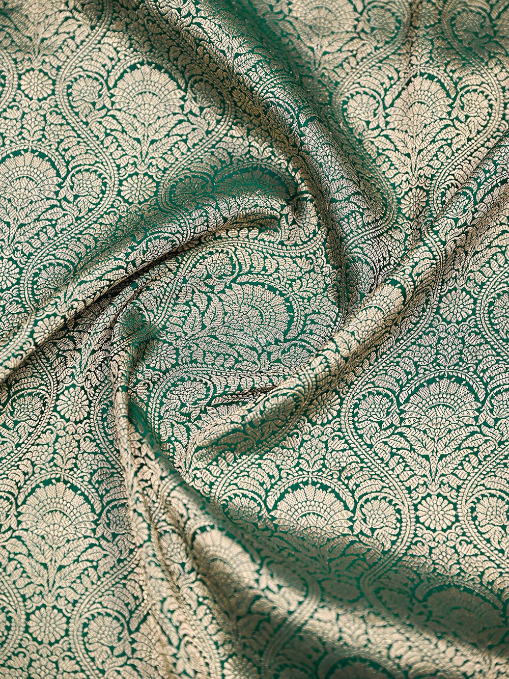 Dark Green Silk Brocade Handloom Banarasi Saree