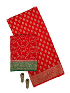 Red Booti Crepe Silk Handloom Banarasi Suit - Sacred Weaves