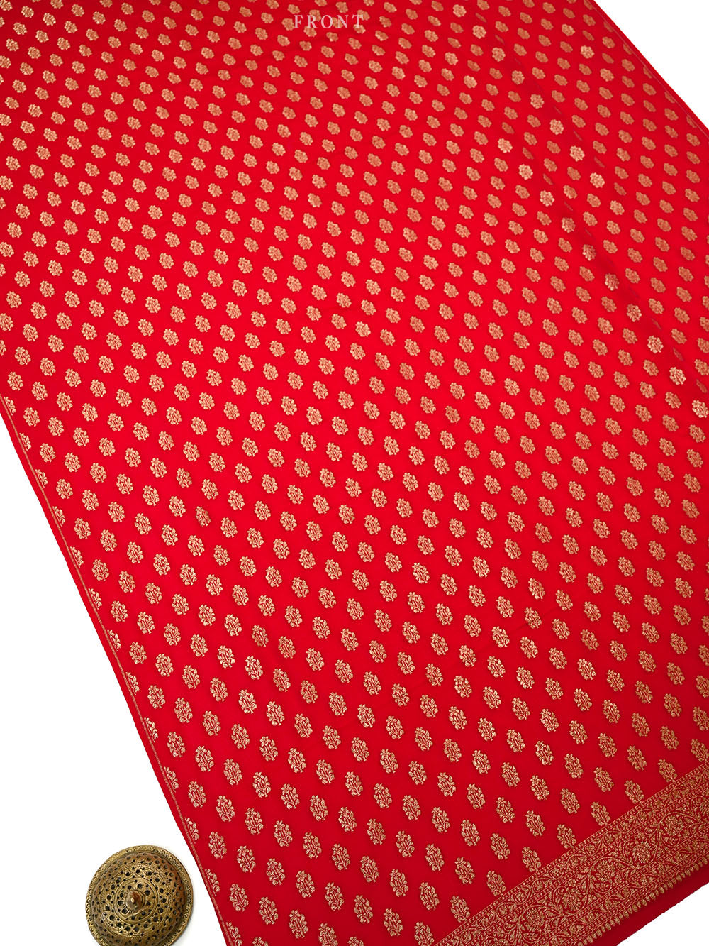 Red Booti Crepe Silk Handloom Banarasi Suit - Sacred Weaves