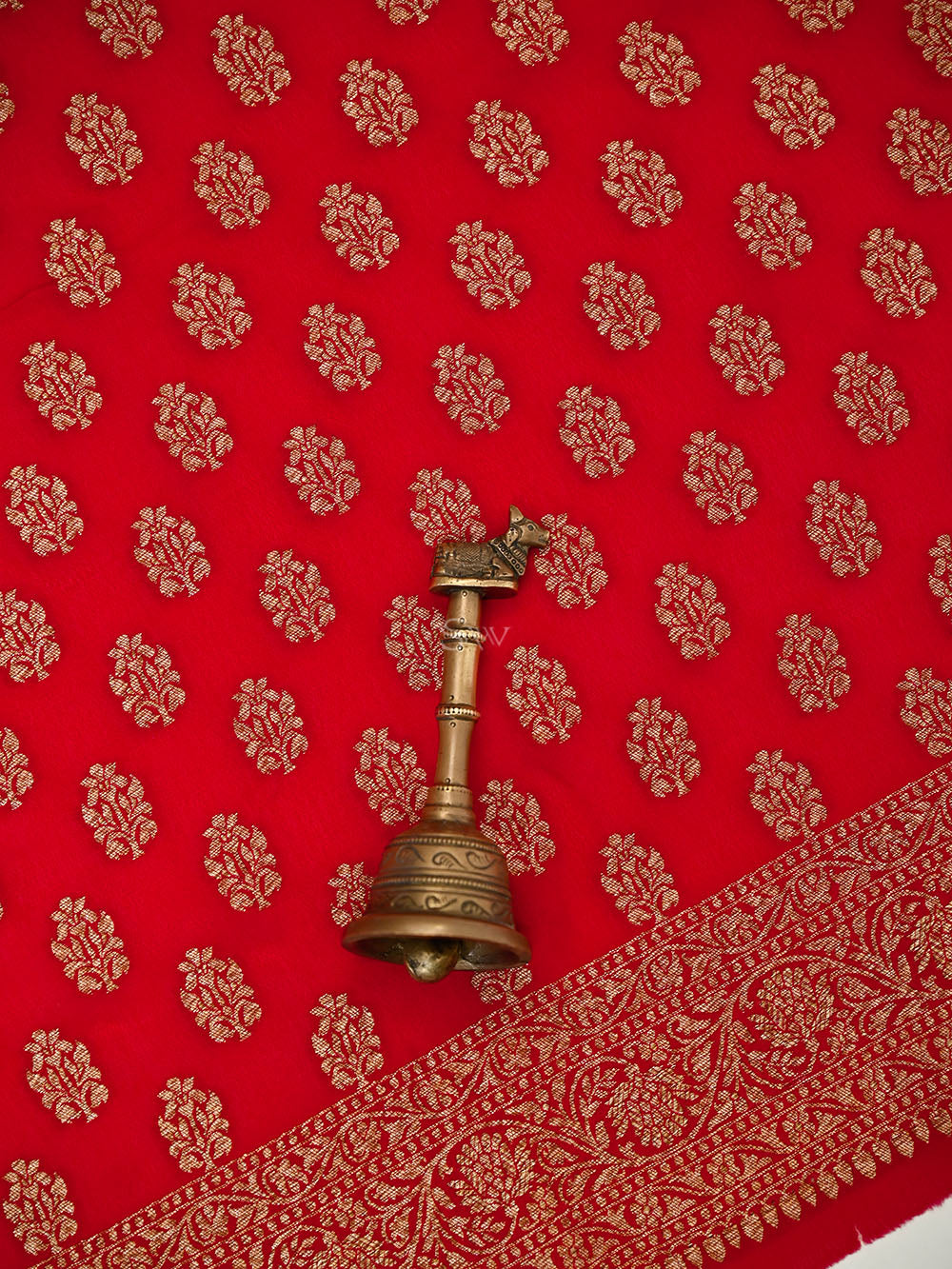 Red Booti Crepe Silk Handloom Banarasi Suit - Sacred Weaves