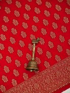 Red Booti Crepe Silk Handloom Banarasi Suit - Sacred Weaves
