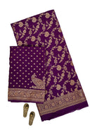 Purple Jaal Crepe Silk Handloom Banarasi Suit - Sacred Weaves