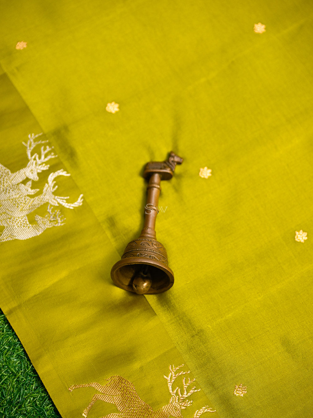 Lime Green Booti Katan Silk Handloom Banarasi Saree
