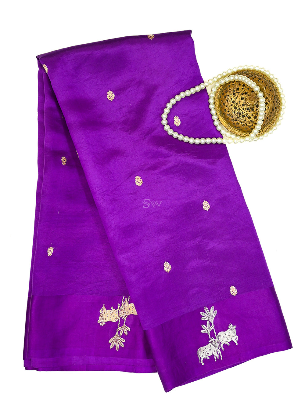 Purple Booti Katan Silk Handloom Banarasi Saree - Sacred Weaves