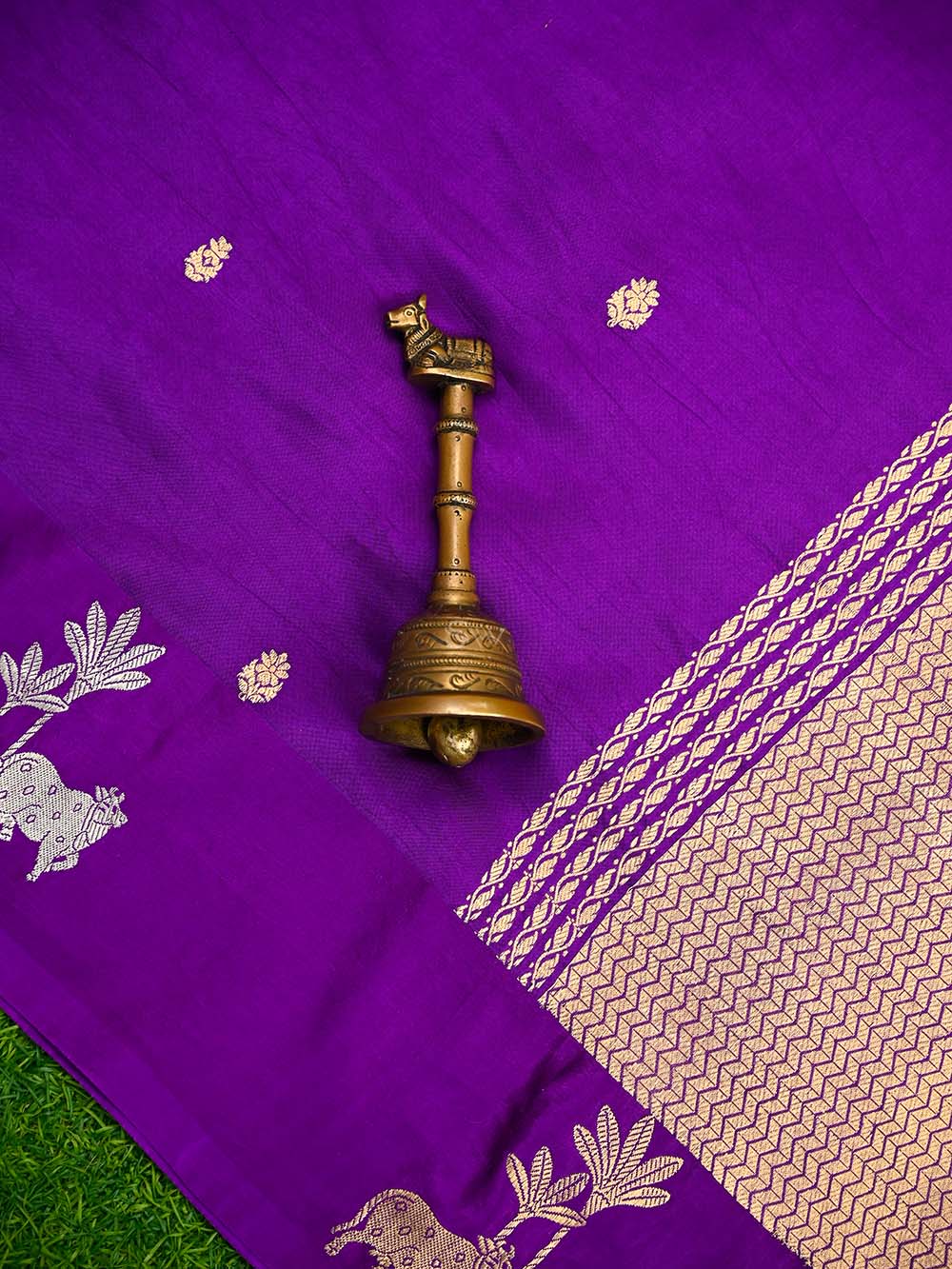 Purple Booti Katan Silk Handloom Banarasi Saree - Sacred Weaves