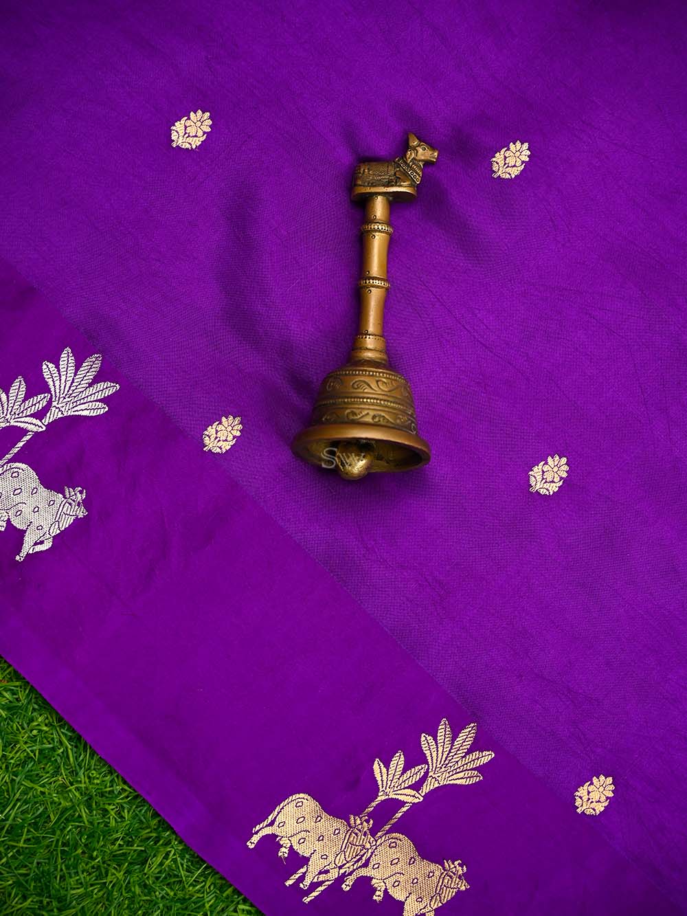 Purple Booti Katan Silk Handloom Banarasi Saree - Sacred Weaves