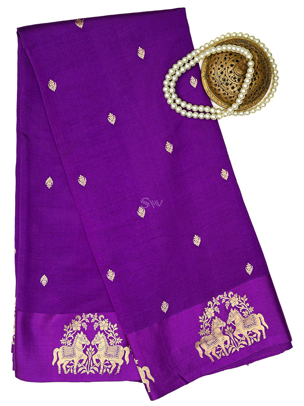 Purple Booti Katan Silk Handloom Banarasi Saree