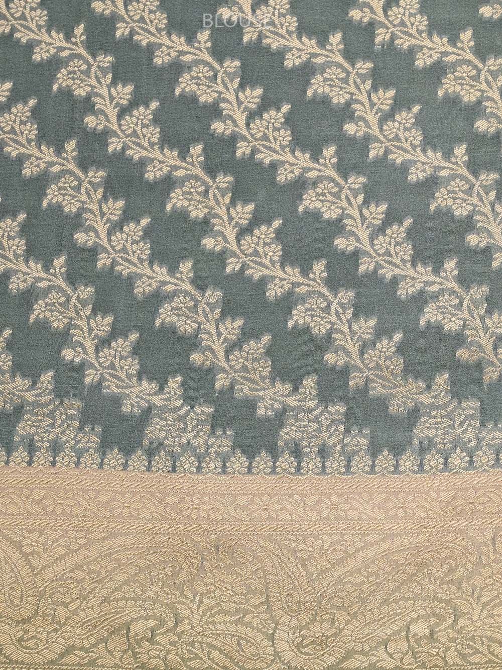 Mint Blue Booti Crepe Printed Banarasi Saree - Sacred Weaves