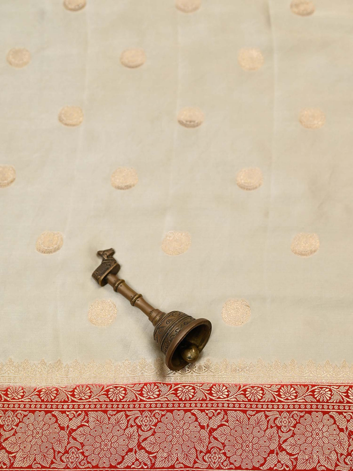Beige Booti Satin Silk Handloom Banarasi Saree - Sacred Weaves