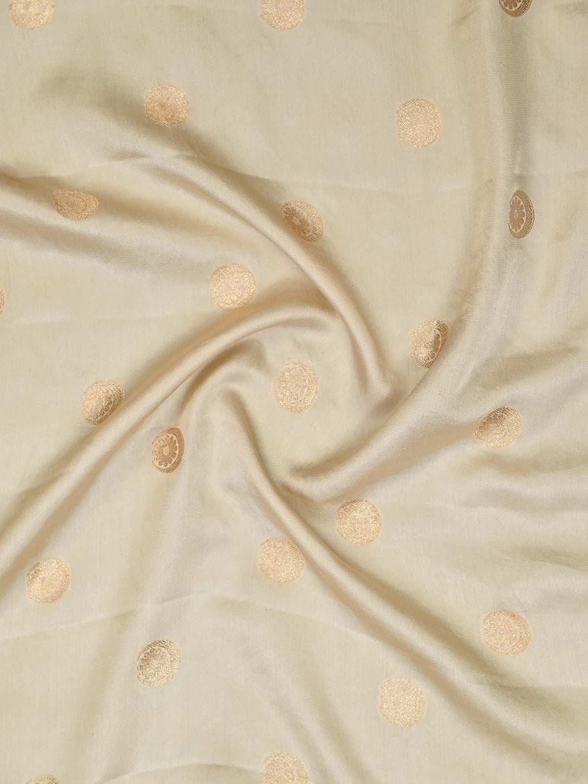 Beige Booti Satin Silk Handloom Banarasi Saree - Sacred Weaves