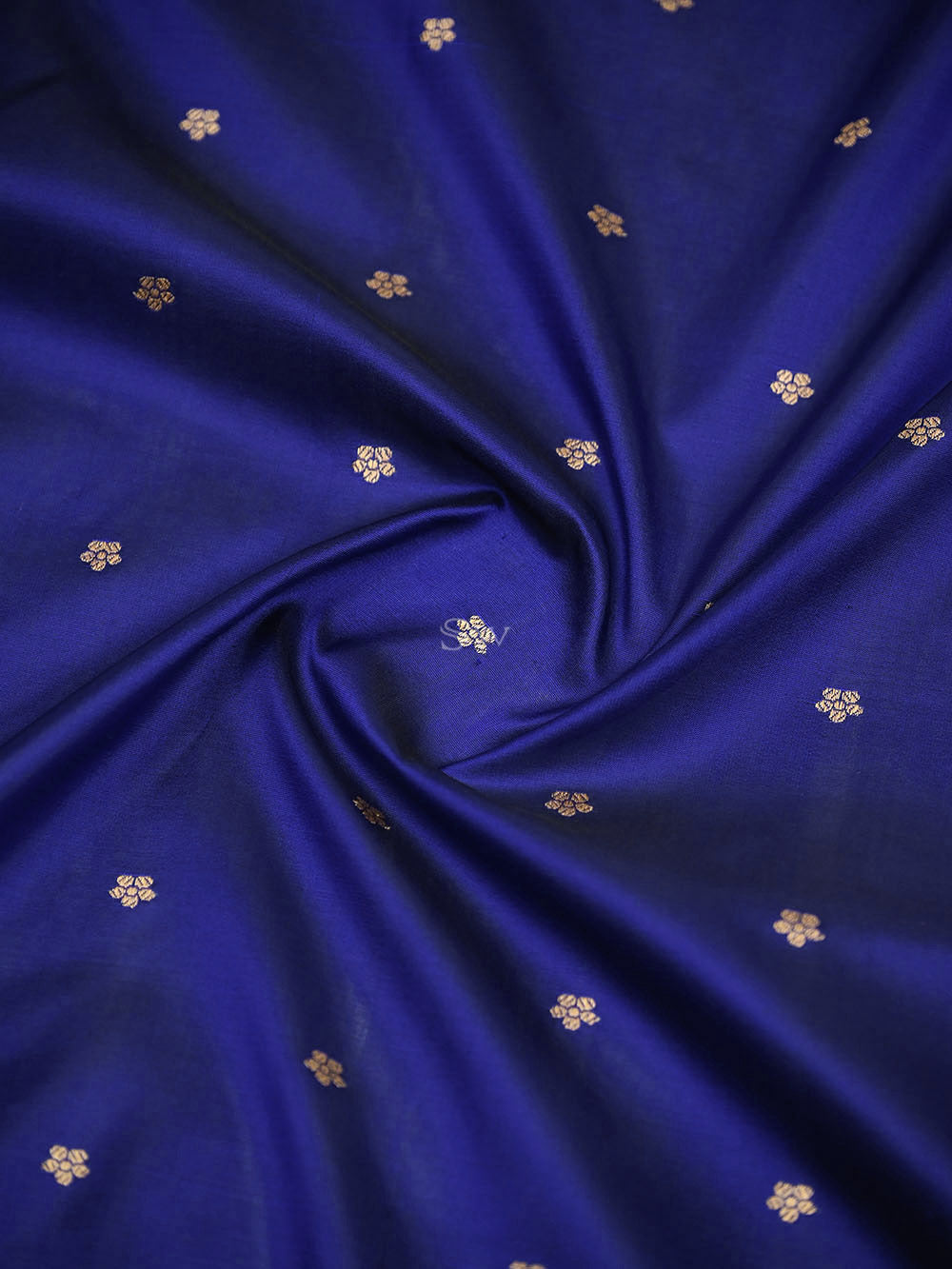 Navy Blue Booti Katan Silk Handloom Banarasi Suit - Sacred Weaves