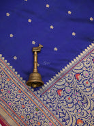Navy Blue Booti Katan Silk Handloom Banarasi Suit - Sacred Weaves