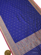 Navy Blue Booti Katan Silk Handloom Banarasi Suit - Sacred Weaves